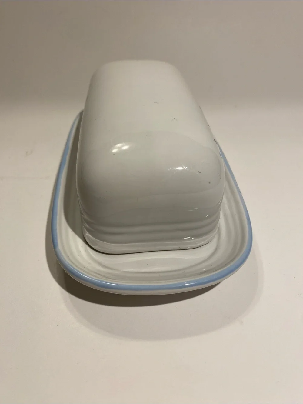 Vintage Fascino by Yamaka Stoneware Covered Butter Dish Hand-Painted Blue Pink